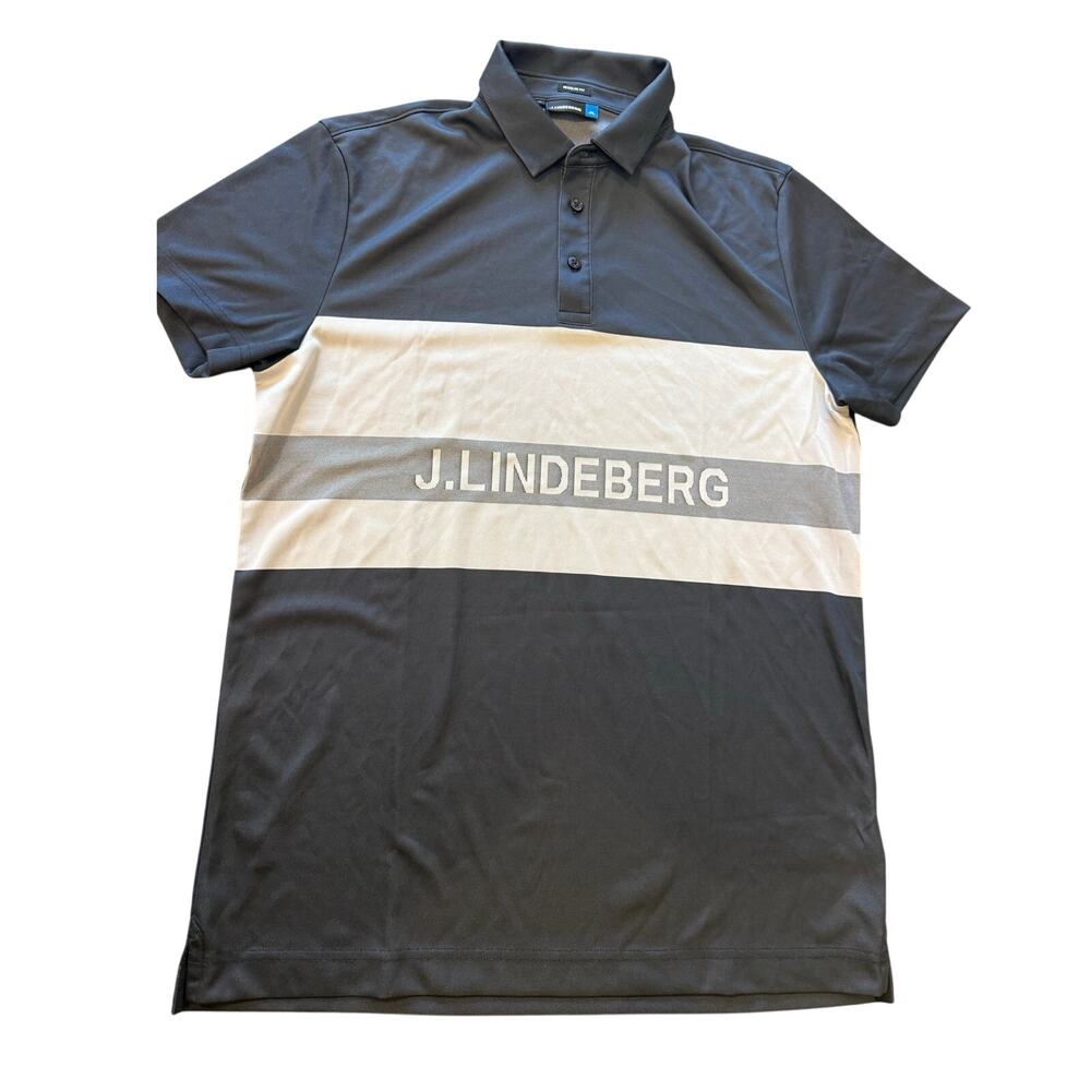 J. LINDEBERG Gray Logo Theo Regular Fit Casual Polo Shirt Men M